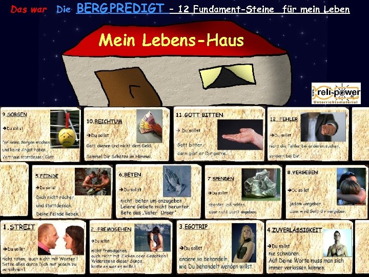 Das war Die BERG PREDIGT – 12 Fundament-Steine für mein Leben Mein Lebens-Haus 