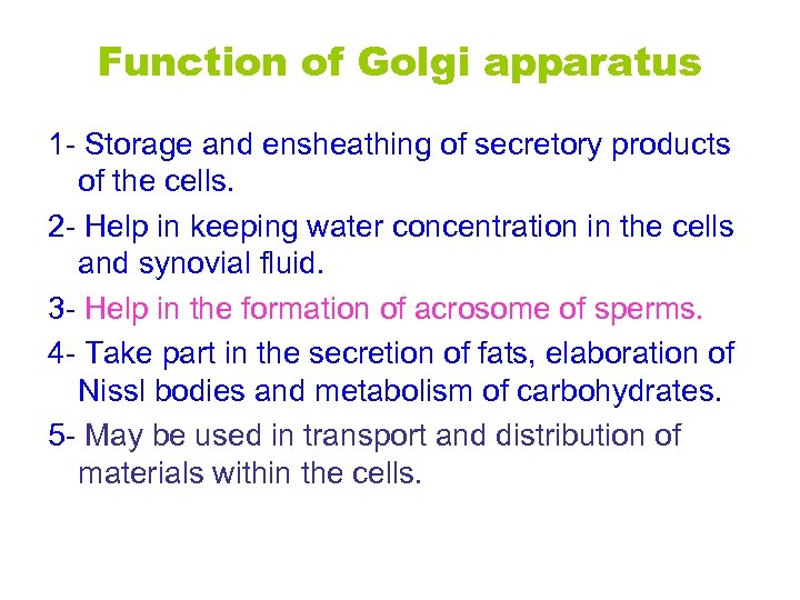 Function of Golgi apparatus 1 - Storage and ensheathing of secretory products of the