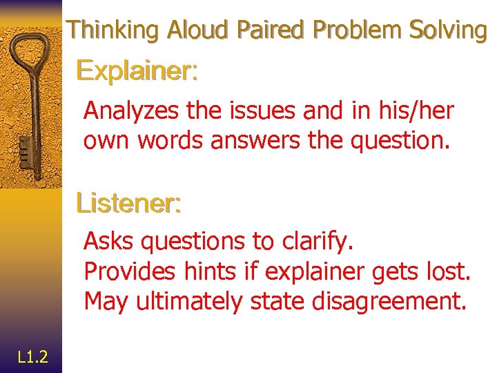 Thinking Aloud Paired Problem Solving Explainer: Analyzes the issues and in his/her own words
