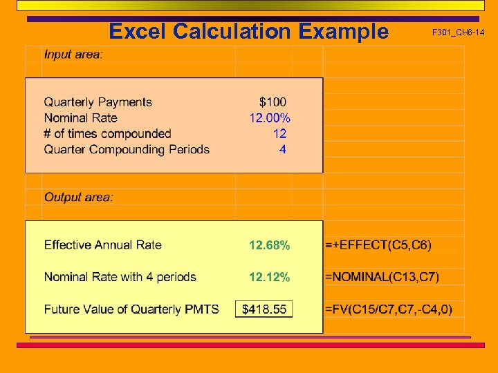 Excel Calculation Example F 301_CH 6 -14 