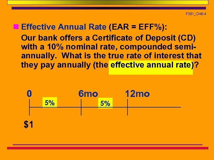 F 301_CH 6 -4 n Effective Annual Rate (EAR = EFF%): Our bank offers