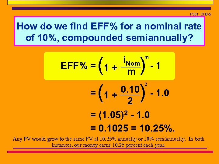 F 301_CH 6 -5 How do we find EFF% for a nominal rate of
