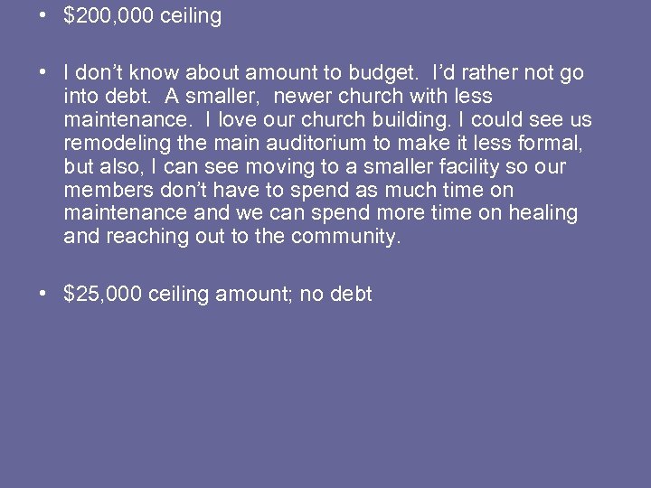  • $200, 000 ceiling • I don’t know about amount to budget. I’d