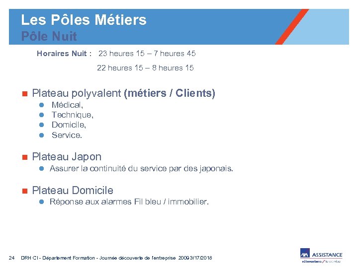 Les Pôles Métiers Pôle Nuit Horaires Nuit : 23 heures 15 – 7 heures