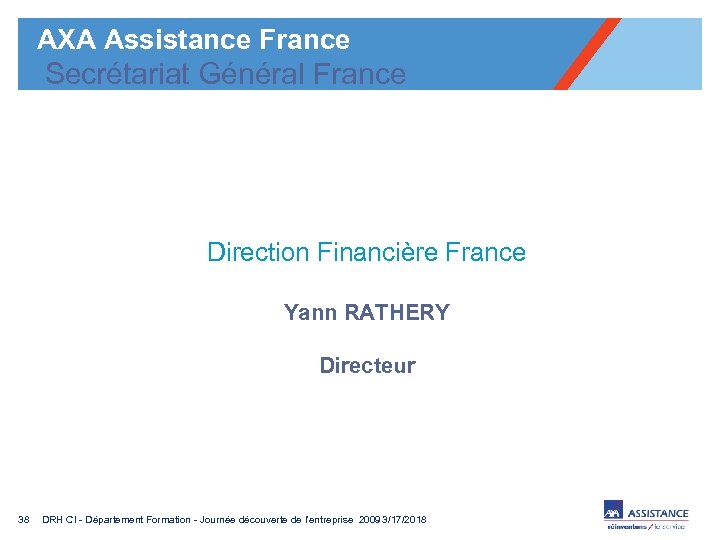 AXA Assistance France Secrétariat Général France Direction Financière France Yann RATHERY Directeur 38 DRH