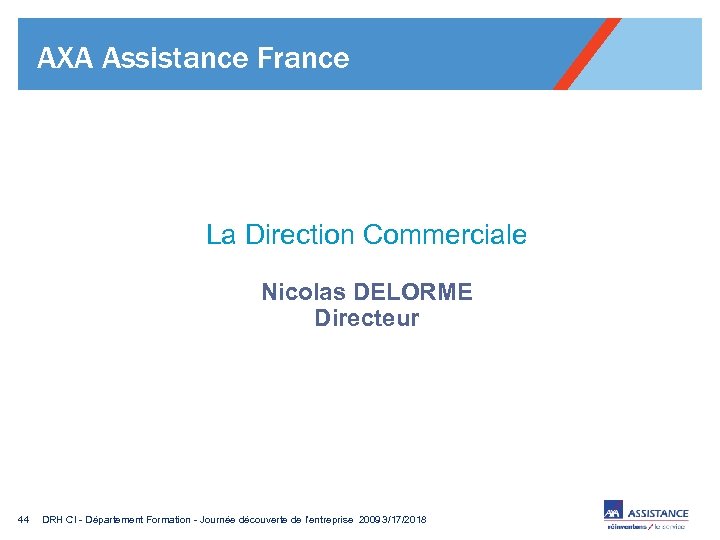 AXA Assistance France La Direction Commerciale Nicolas DELORME Directeur 44 DRH CI - Département