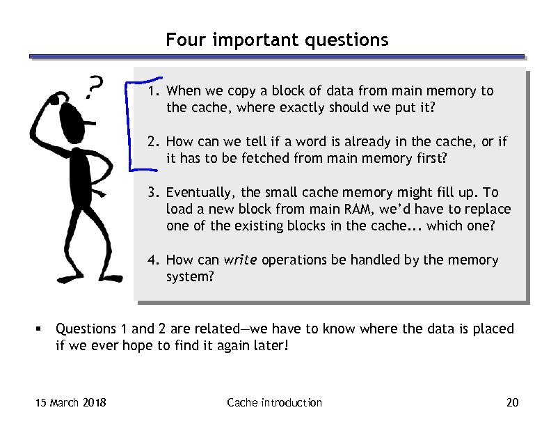 Four important questions 1. When we copy a block of data from main memory