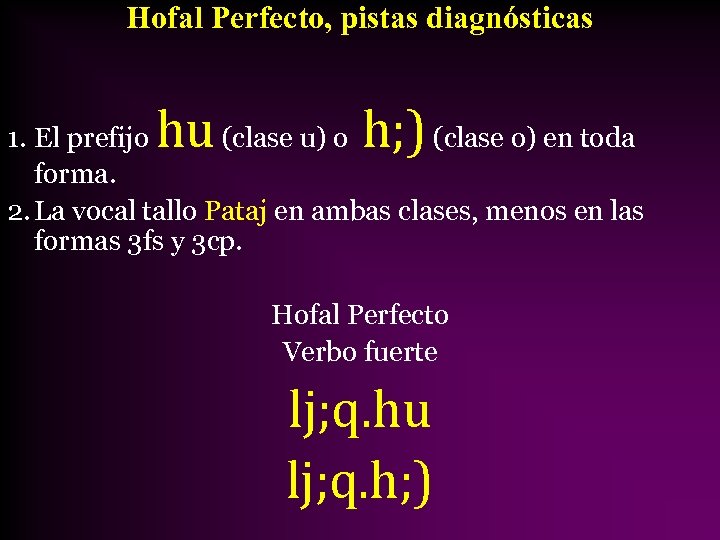 Hofal Perfecto, pistas diagnósticas hu h; ) 1. El prefijo (clase u) o (clase
