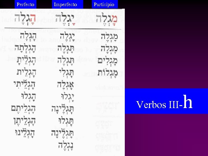 Perfecto Imperfecto Participio Verbos III- h 
