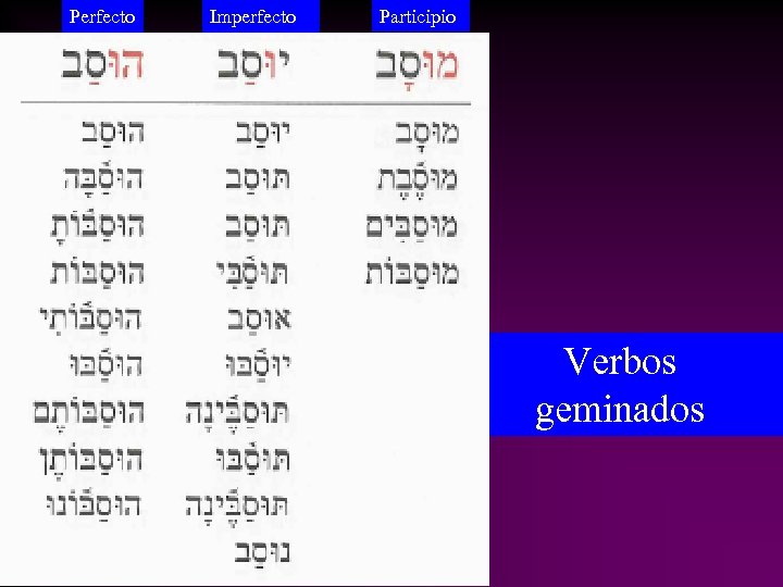 Perfecto Imperfecto Participio Verbos geminados 
