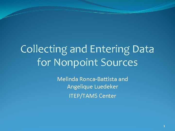 Collecting and Entering Data for Nonpoint Sources Melinda Ronca-Battista and Angelique Luedeker ITEP/TAMS Center