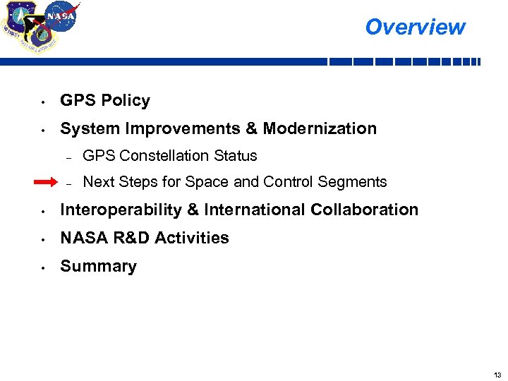 Overview • GPS Policy • System Improvements & Modernization – GPS Constellation Status –