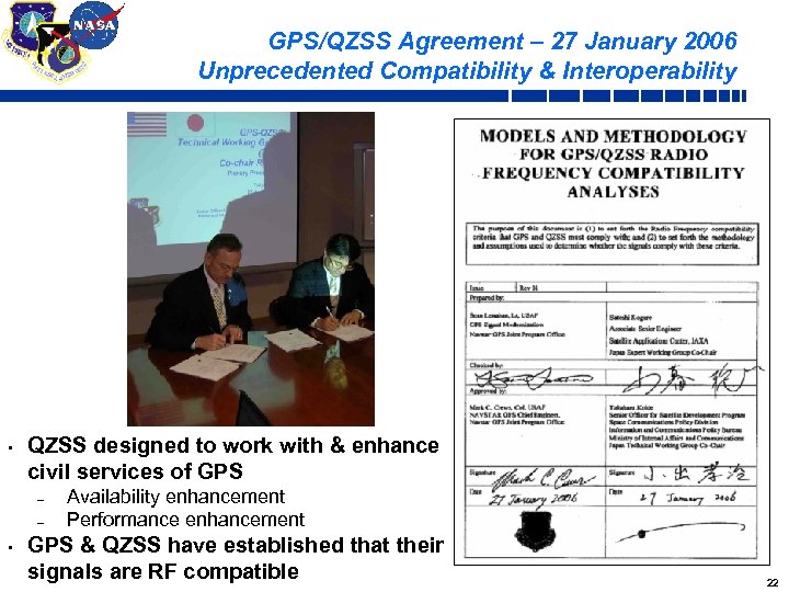 GPS/QZSS Agreement – 27 January 2006 Unprecedented Compatibility & Interoperability • QZSS designed to