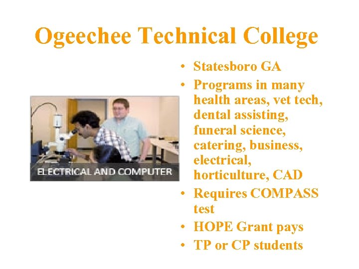Ogeechee Technical College • Statesboro GA • Programs in many health areas, vet tech,
