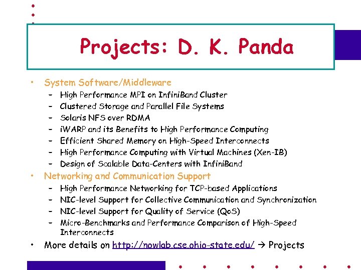 Projects: D. K. Panda • • • System Software/Middleware – – – – High