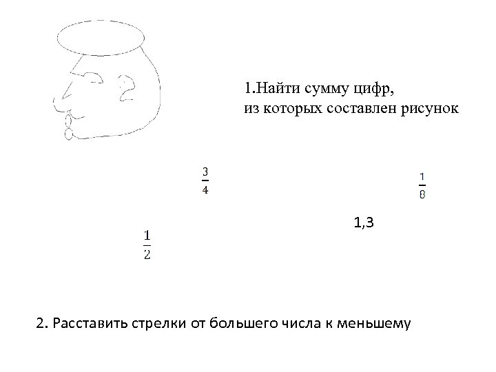1. Найти сумму цифр, из которых составлен рисунок 1, 3 2. Расставить стрелки от