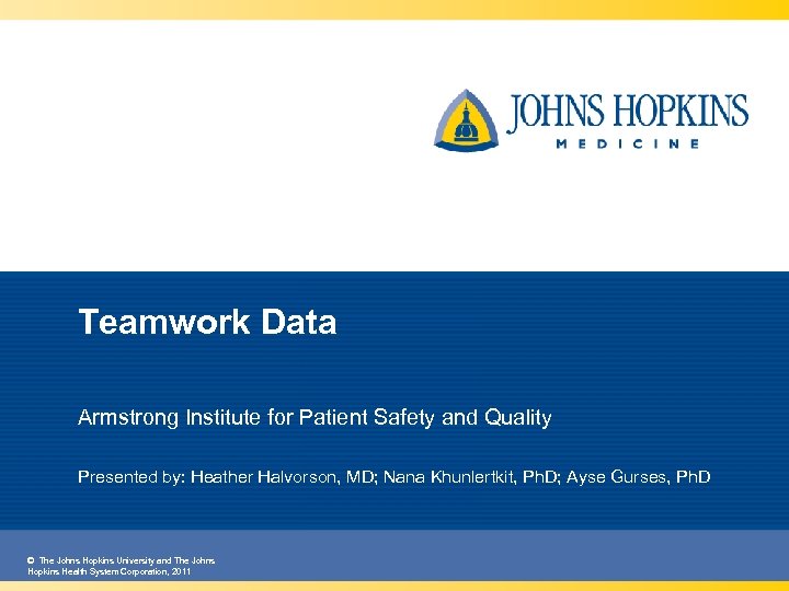 Teamwork Data Armstrong Institute for Patient Safety and Quality Presented by: Heather Halvorson, MD;