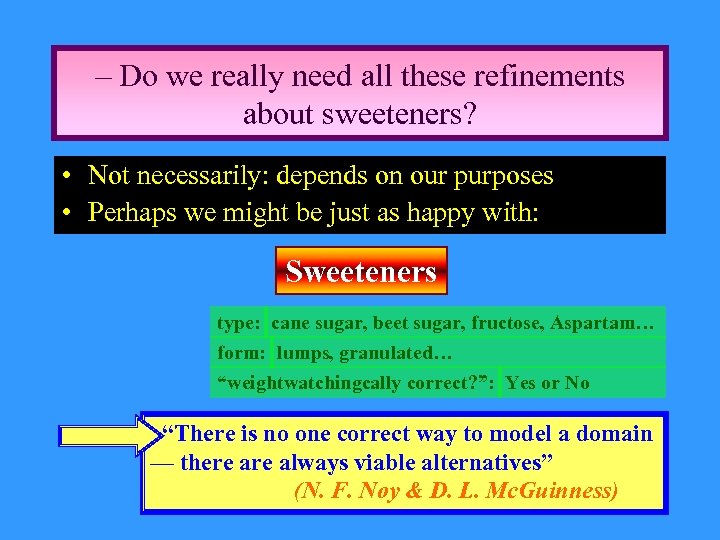 – Do we really need all these refinements about sweeteners? • Not necessarily: depends
