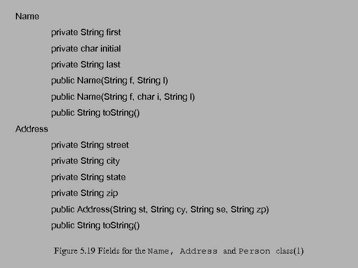 Name private String first private char initial private String last public Name(String f, String