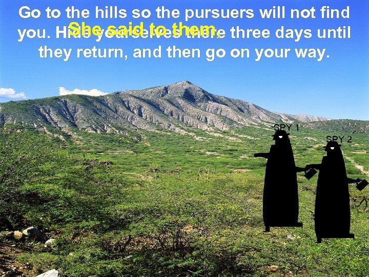 Go to the hills so the pursuers will not find She said to them,