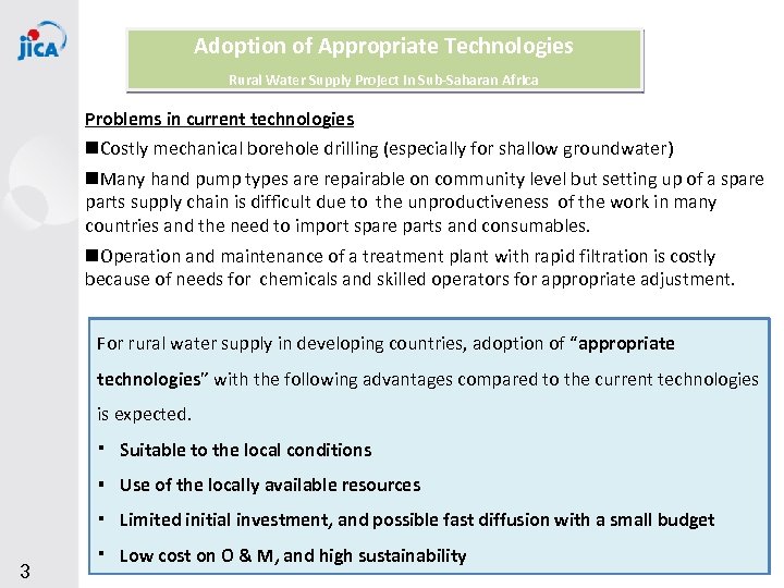 Adoption of Appropriate Technologies Rural Water Supply Project in Sub-Saharan Africa Problems in current