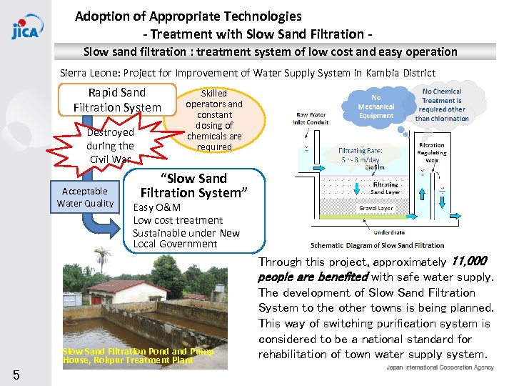 Adoption of Appropriate Technologies - Treatment with Slow Sand Filtration Slow sand filtration :