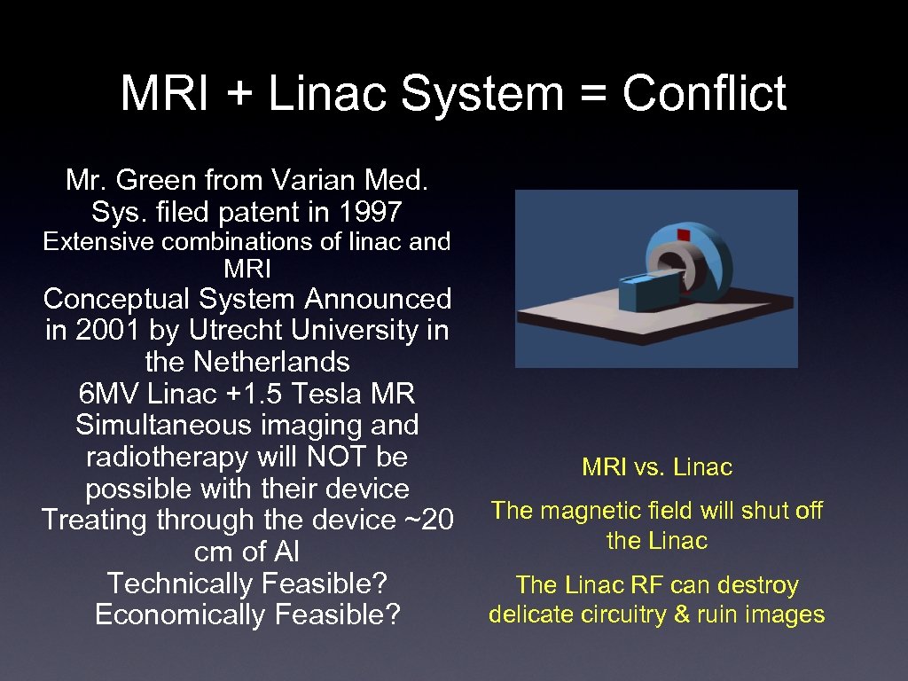 MRI + Linac System = Conflict Mr. Green from Varian Med. Sys. filed patent