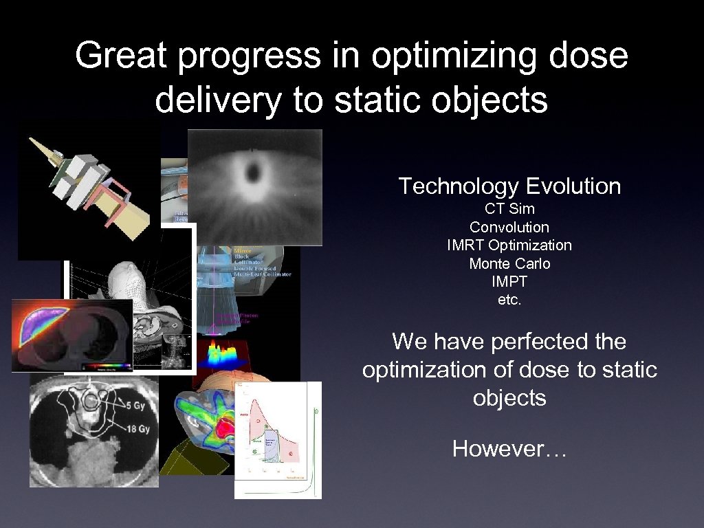 Great progress in optimizing dose delivery to static objects Technology Evolution CT Sim Convolution