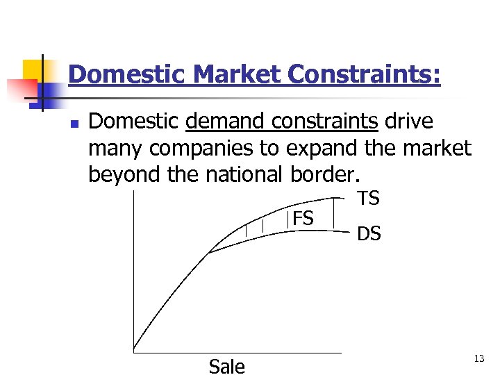 Domestic Market Constraints: n Domestic demand constraints drive many companies to expand the market