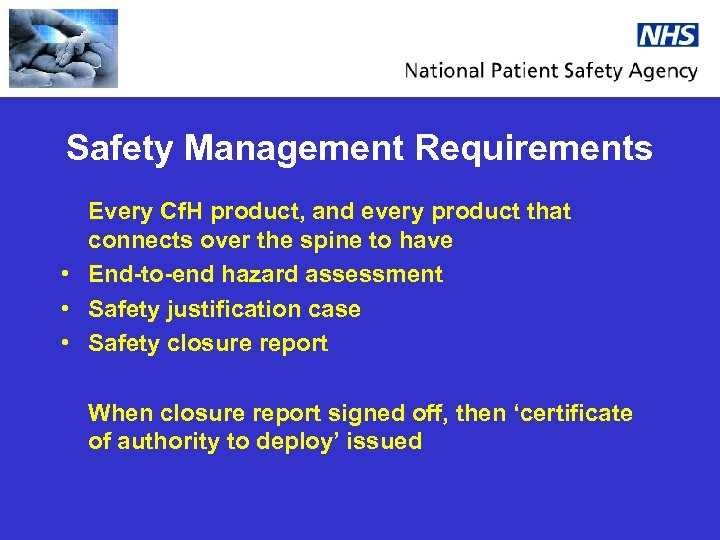 Safety Management Requirements Every Cf. H product, and every product that connects over the