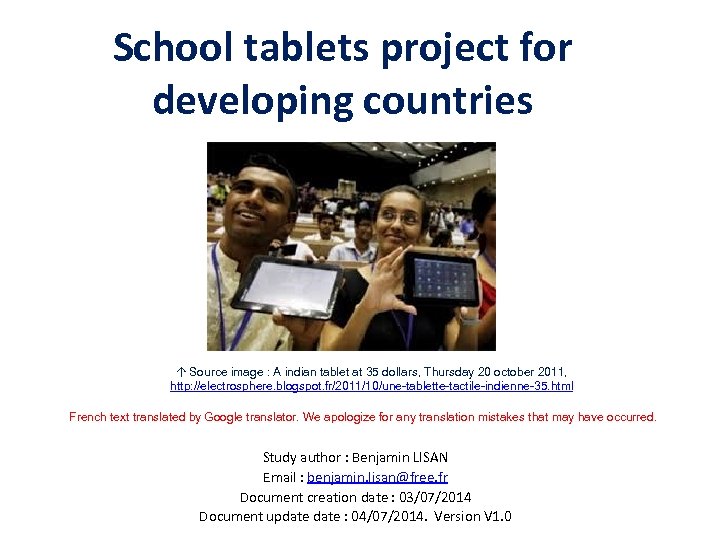 School tablets project for developing countries ↑ Source image : A indian tablet at