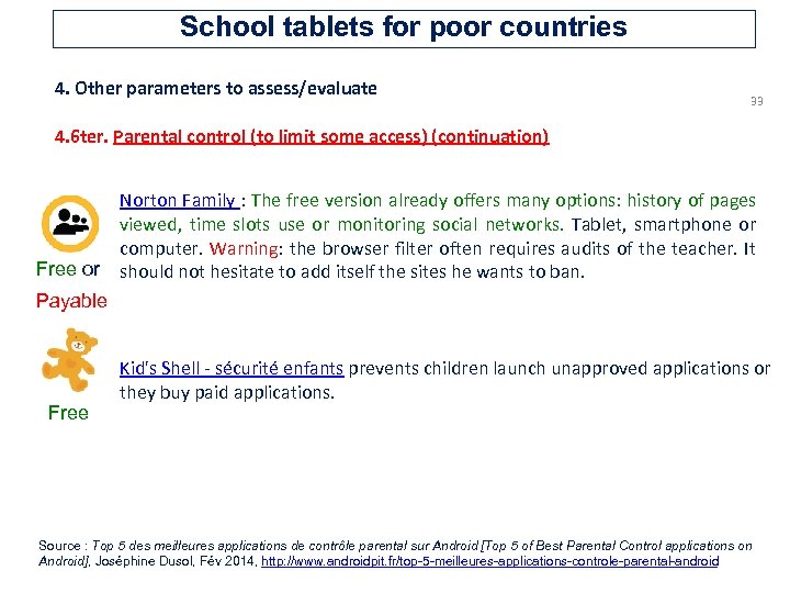 School tablets for poor countries 4. Other parameters to assess/evaluate 33 4. 6 ter.