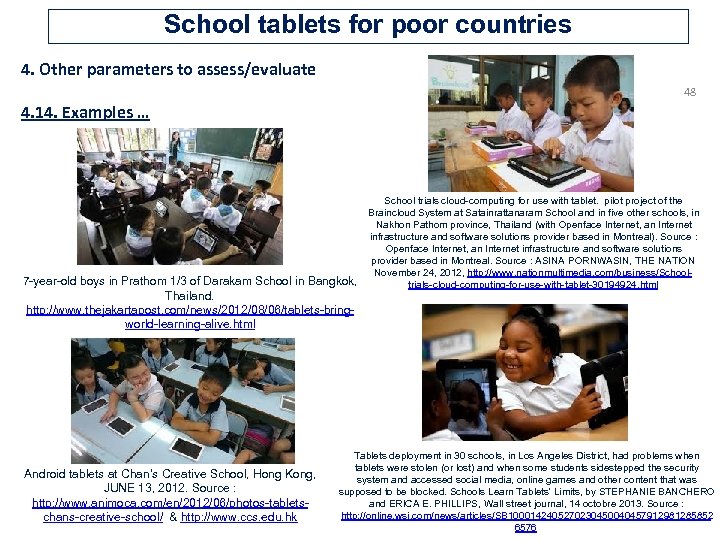 School tablets for poor countries 4. Other parameters to assess/evaluate 48 4. 14. Examples