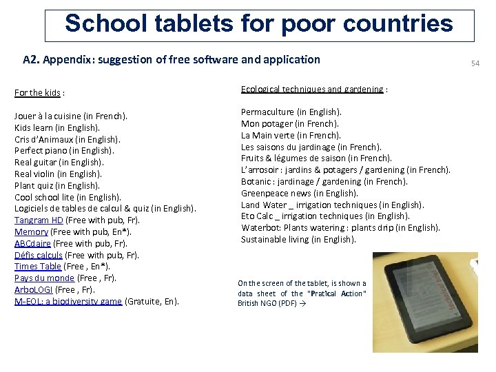 School tablets for poor countries A 2. Appendix: suggestion of free software and application