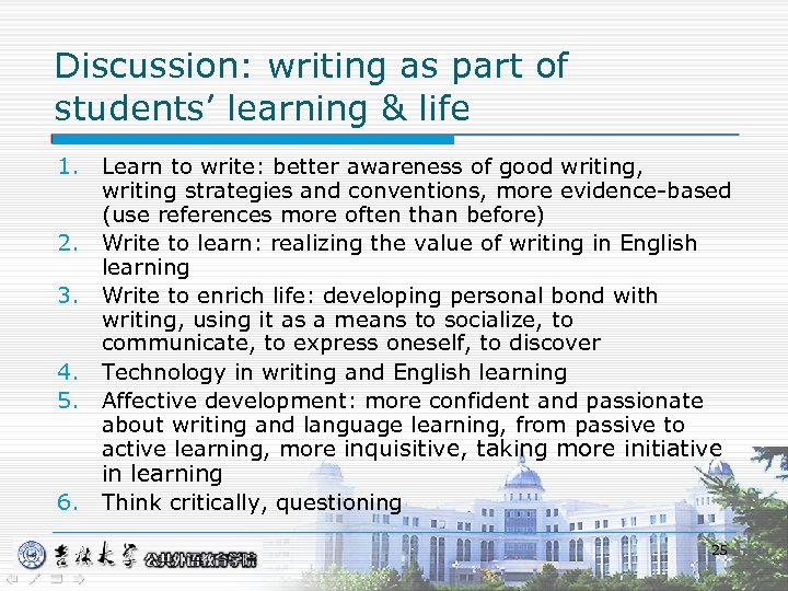 Discussion: writing as part of students’ learning & life 1. Learn to write: better
