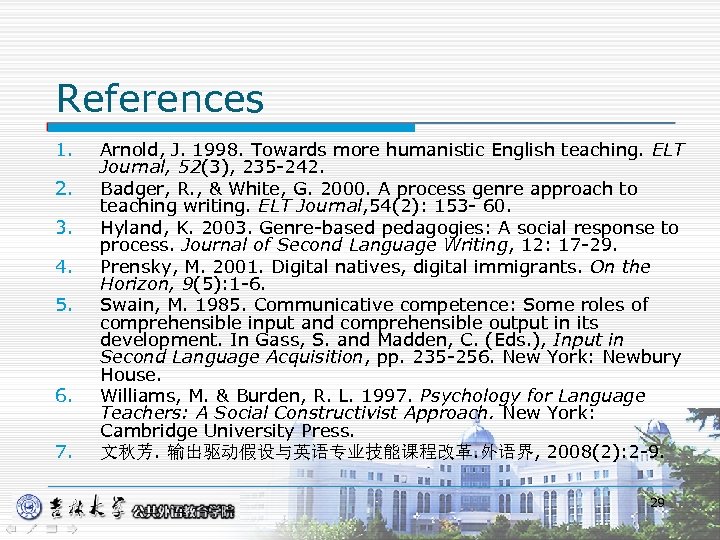 References 1. 2. 3. 4. 5. 6. 7. Arnold, J. 1998. Towards more humanistic