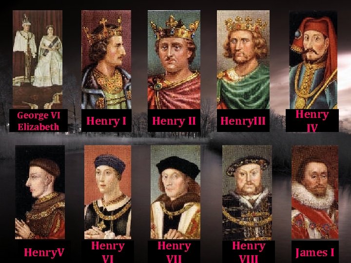 George VI Elizabeth Henry. V Henry II Henry. III Henry IV James I 