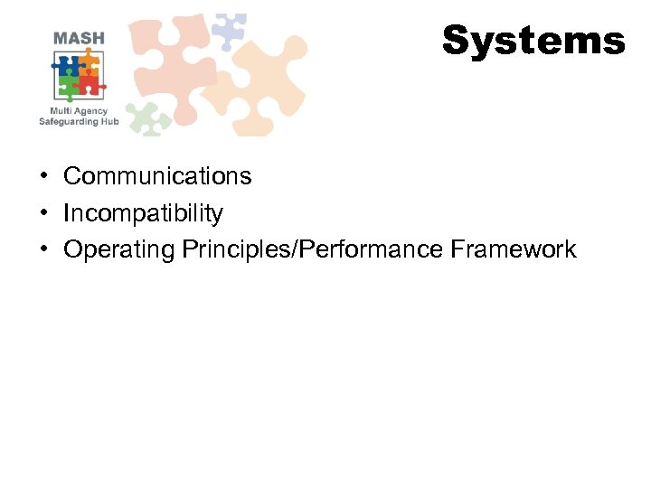 Systems • Communications • Incompatibility • Operating Principles/Performance Framework 