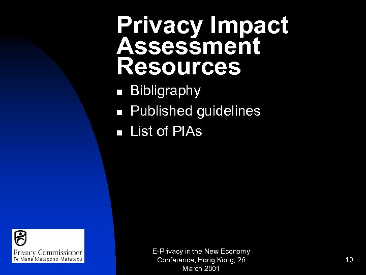 Privacy Impact Assessment Resources n n n Bibligraphy Published guidelines List of PIAs E-Privacy