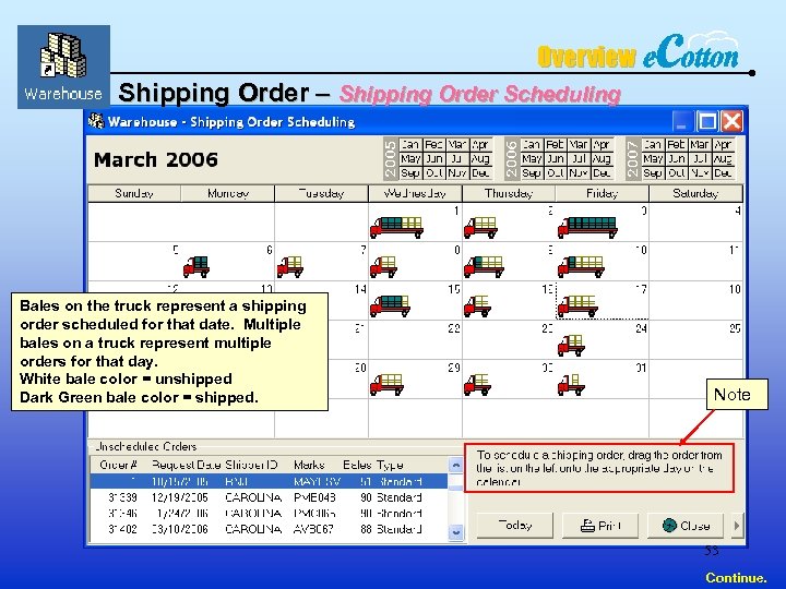 Overview Shipping Order – Shipping Order Scheduling Bales on the truck represent a shipping