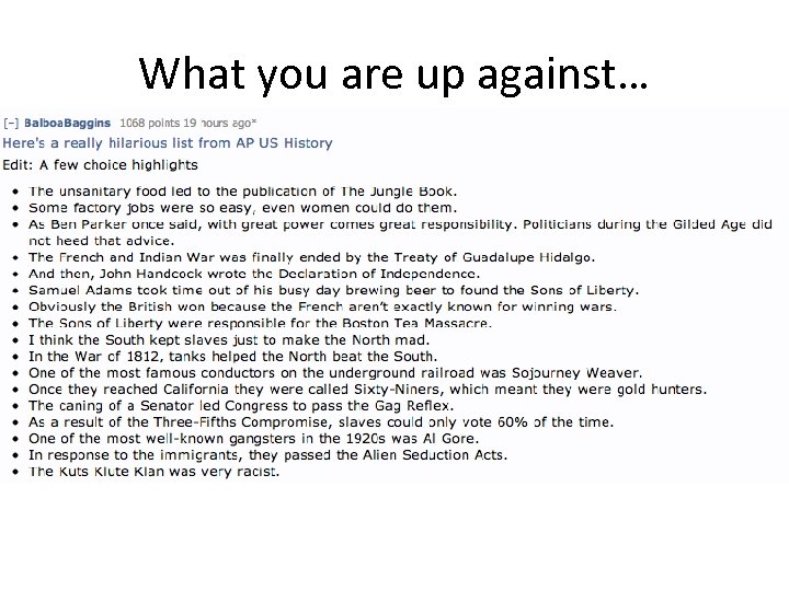 What you are up against… 