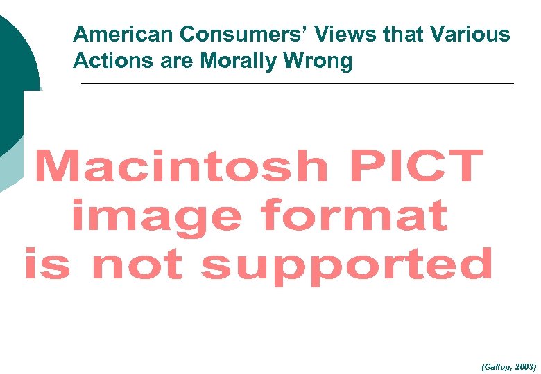 American Consumers’ Views that Various Actions are Morally Wrong (Gallup, 2003) 