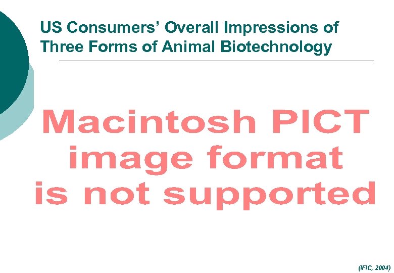 US Consumers’ Overall Impressions of Three Forms of Animal Biotechnology (IFIC, 2004) 