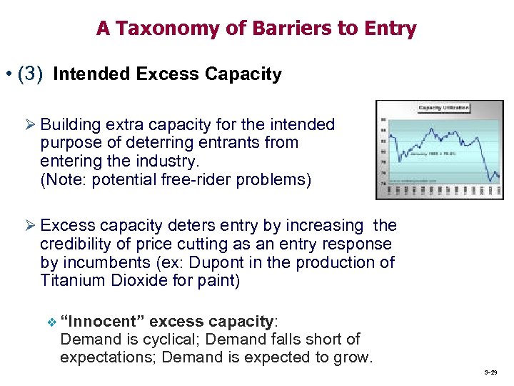 A Taxonomy of Barriers to Entry • (3) Intended Excess Capacity Ø Building extra