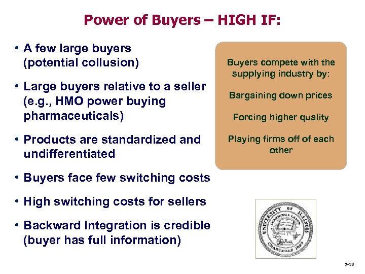 Power of Buyers – HIGH IF: • A few large buyers (potential collusion) •