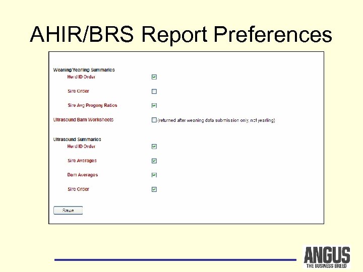 AHIR/BRS Report Preferences 