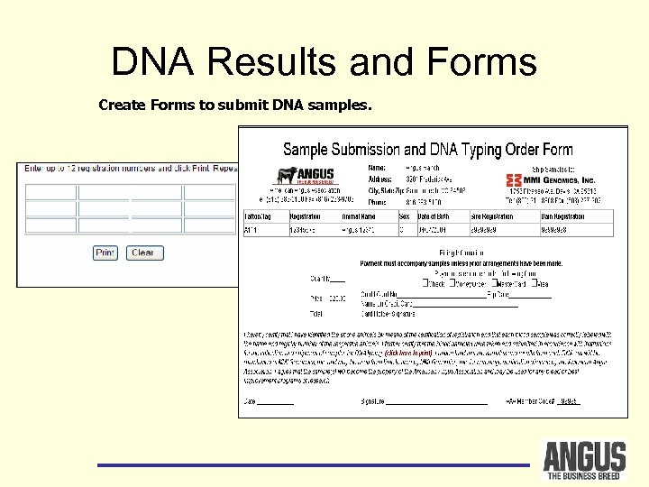 DNA Results and Forms Create Forms to submit DNA samples. 
