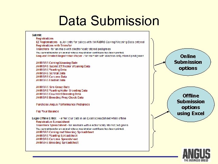 Data Submission Online Submission options Offline Submission options using Excel 