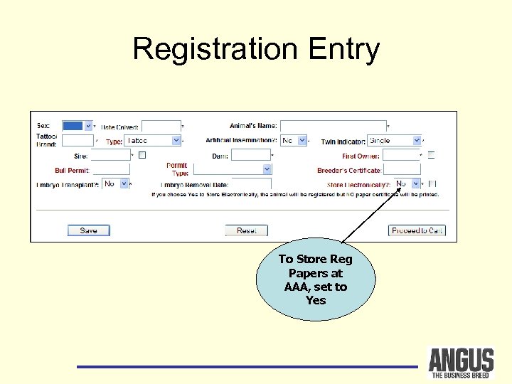 Registration Entry To Store Reg Papers at AAA, set to Yes 