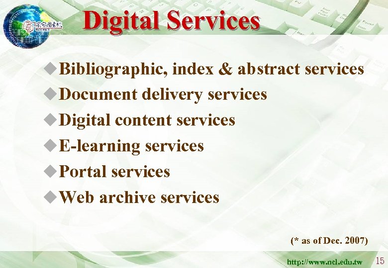 Digital Services u. Bibliographic, index & abstract services u. Document delivery services u. Digital